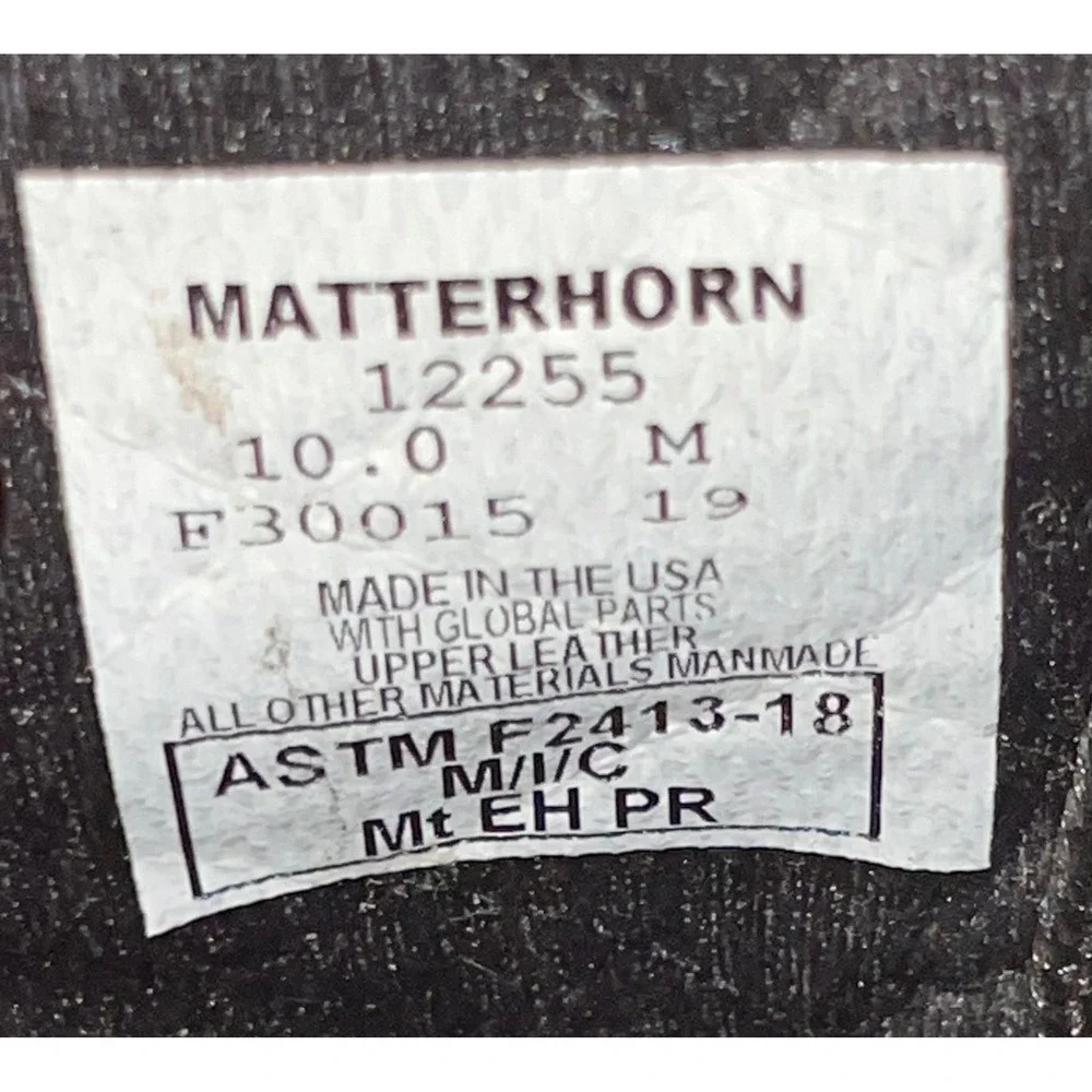 Matterhorn 12255 Mining Boots Mens 10 M Black Good Vibram Metatarsal Guard